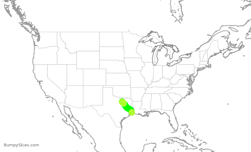 Turbulence forecast map for SKW4920, BPT to DFW
