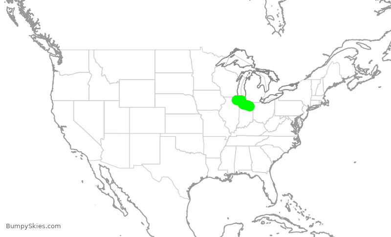Turbulence forecast map for SKW4924, FWA to ORD