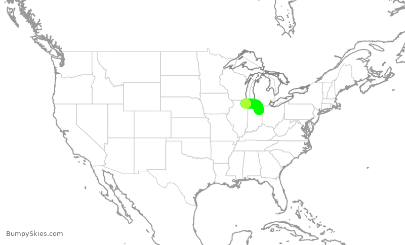 Turbulence forecast map for SKW4925, ORD to FWA