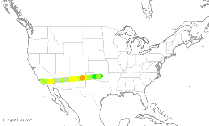 Turbulence forecast map for SKW4928, LAX to OKC