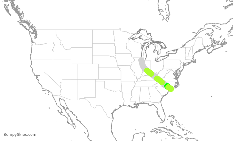 Turbulence forecast map for SKW4928, ORD to ILM