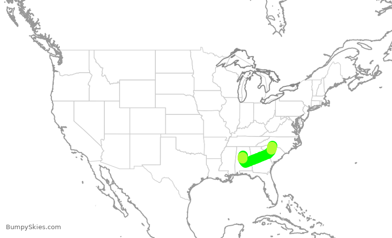 Turbulence forecast map for SKW4932, CLT to BHM