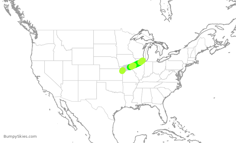 Turbulence forecast map for SKW4932, MCI to ORD
