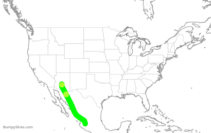 Turbulence forecast map for SKW4932, PHX to MGL