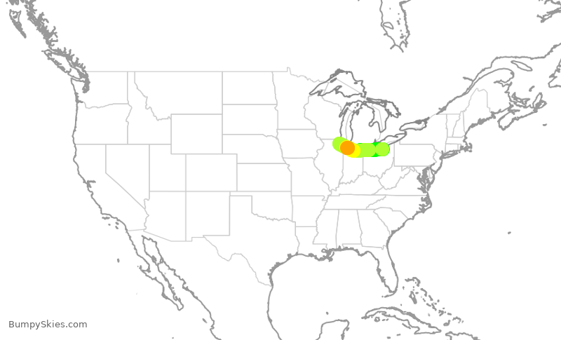 Turbulence forecast map for SKW4937, CLE to ORD
