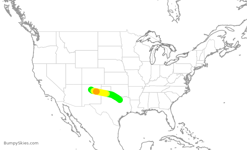 Turbulence forecast map for SKW4938, SAF to DFW