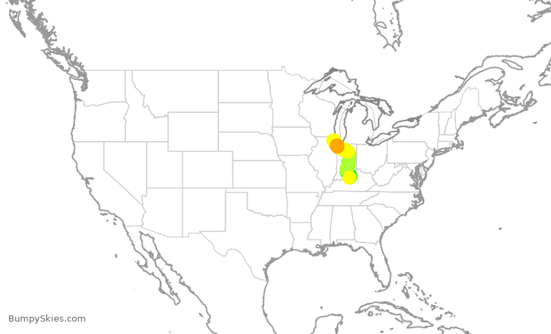 Turbulence forecast map for SKW4940, SDF to ORD