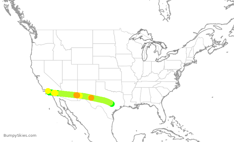 Turbulence forecast map for SKW4945, LAX to AUS