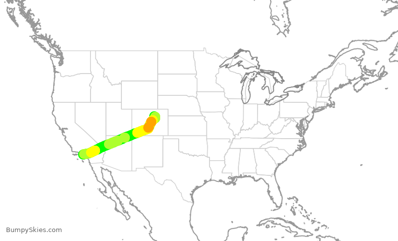 Turbulence forecast map for SKW4948, DEN to LAX