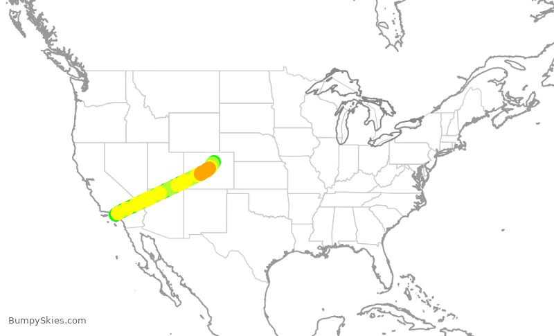 Turbulence forecast map for SKW4948, LAX to DEN