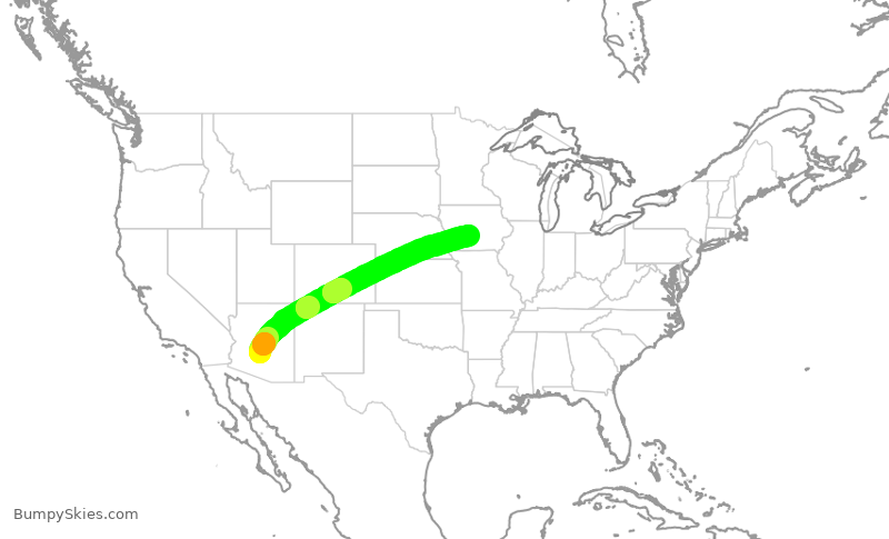 Turbulence forecast map for SKW4950, PHX to DSM