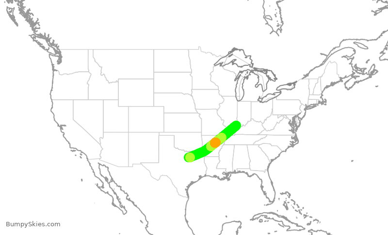Turbulence forecast map for SKW4954, DFW to EVV
