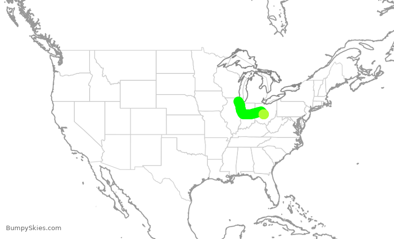 Turbulence forecast map for SKW4954, ORD to CMH