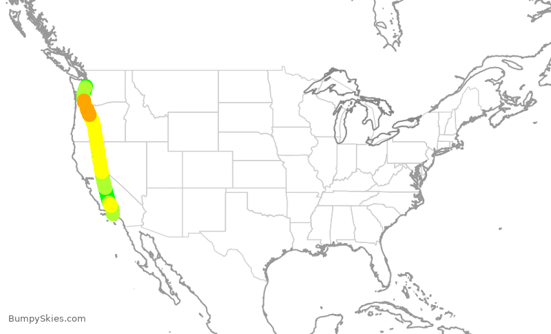 Turbulence forecast map for SKW4955, LAX to SEA