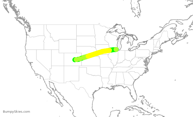 Turbulence forecast map for SKW4955, ORD to COS