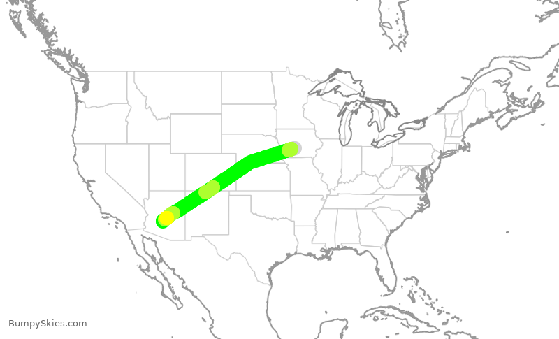 Turbulence forecast map for SKW4956, DSM to PHX