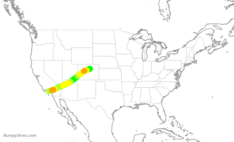 Turbulence forecast map for SKW4958, DEN to LAX