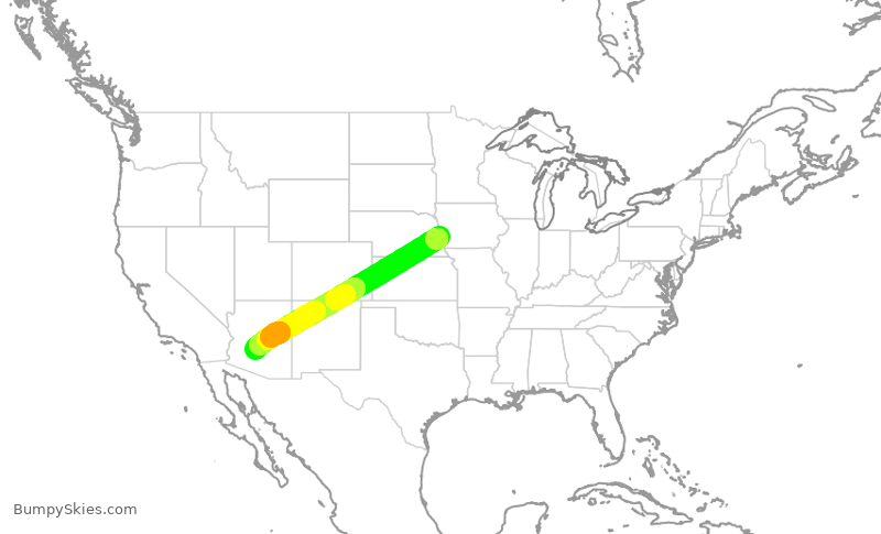 Turbulence forecast map for SKW4959, OMA to PHX