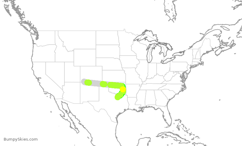 Turbulence forecast map for SKW4963, DRO to DFW