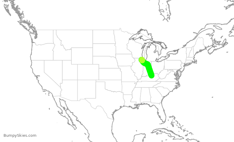 Turbulence forecast map for SKW4963, LEX to ORD