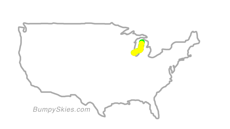 Map of continental US with illustrated flight path and turbulence forecast (described in text below)
