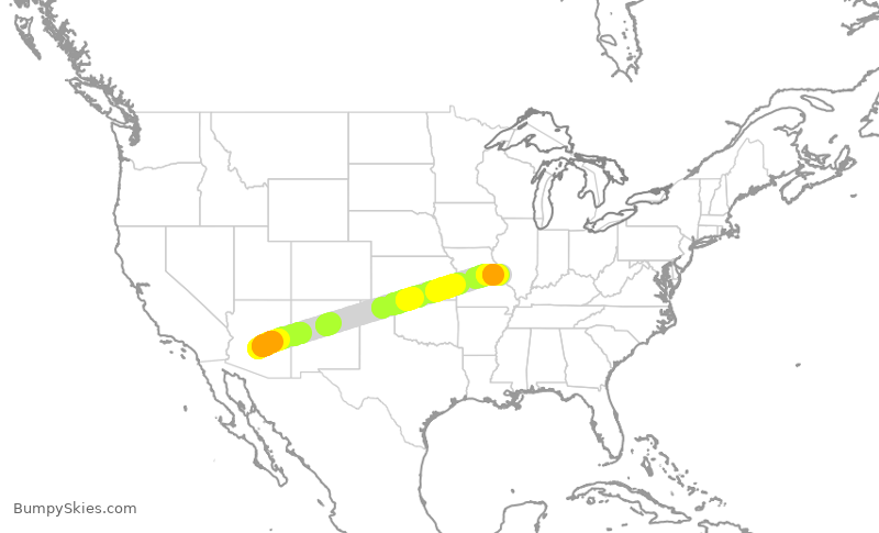 Turbulence forecast map for SKW4968, PHX to STL