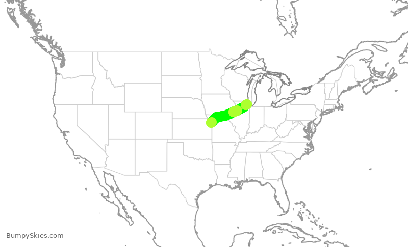 Turbulence forecast map for SKW4969, MCI to ORD