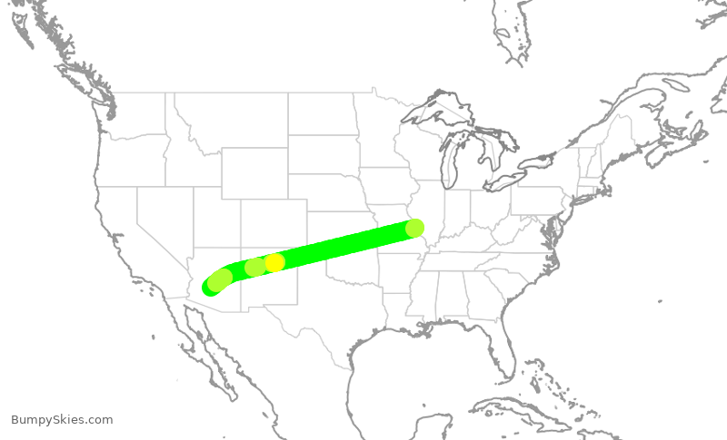 Turbulence forecast map for SKW4969, STL to PHX