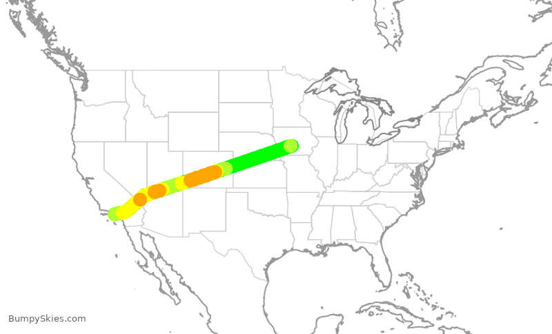 Turbulence forecast map for SKW4971, DSM to LAX