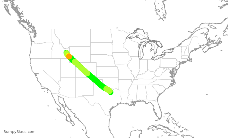 Turbulence forecast map for SKW4972, IDA to DFW