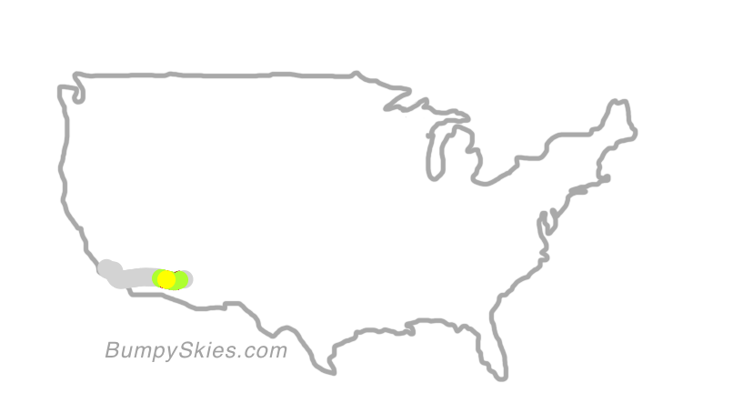 Map of continental US with illustrated flight path and turbulence forecast (described in text below)