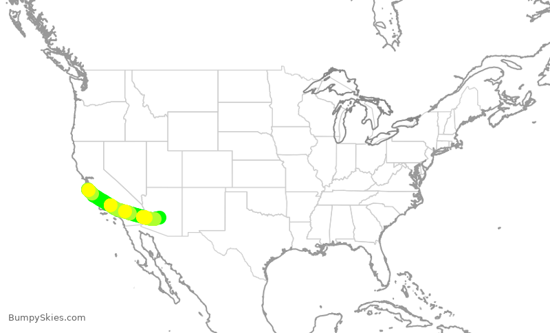 Turbulence forecast map for SKW4974, MRY to PHX