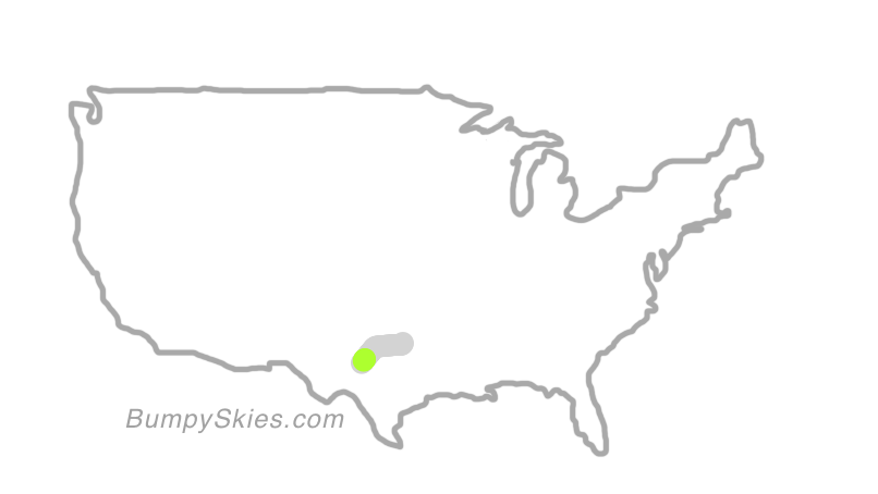Map of continental US with illustrated flight path and turbulence forecast (described in text below)