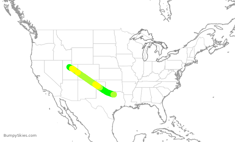 Turbulence forecast map for SKW4980, DFW to PVU