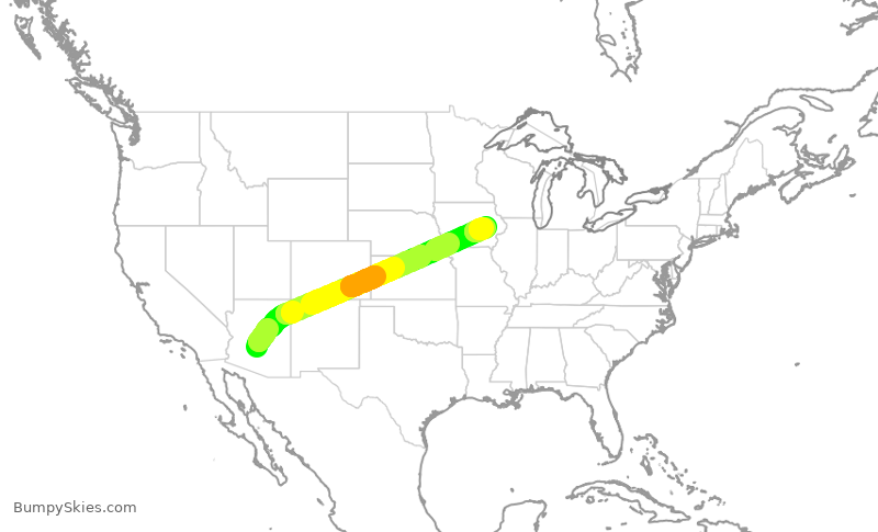 Turbulence forecast map for SKW4982, PHX to CID