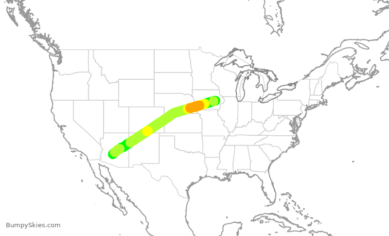 Turbulence forecast map for SKW4983, CID to PHX