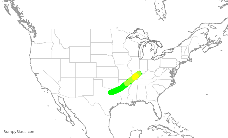 Turbulence forecast map for SKW4984, DFW to EVV