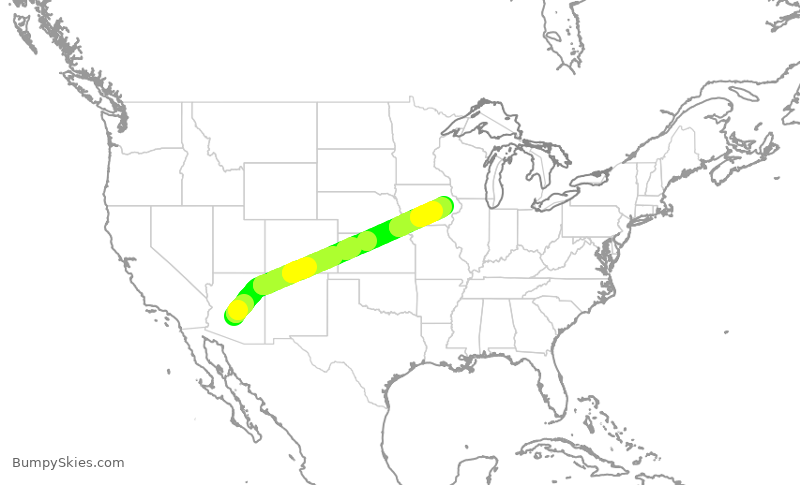 Turbulence forecast map for SKW4985, PHX to CID