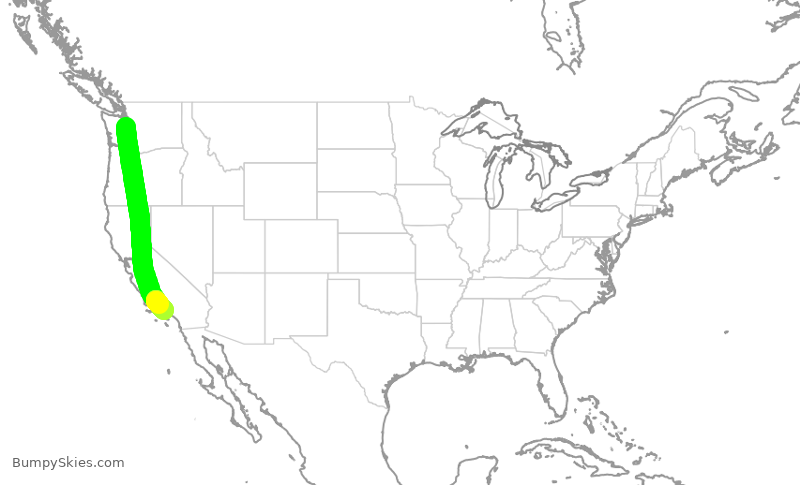 Turbulence forecast map for SKW4988, SEA to LAX