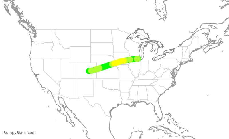 Turbulence forecast map for SKW4994, ORD to COS