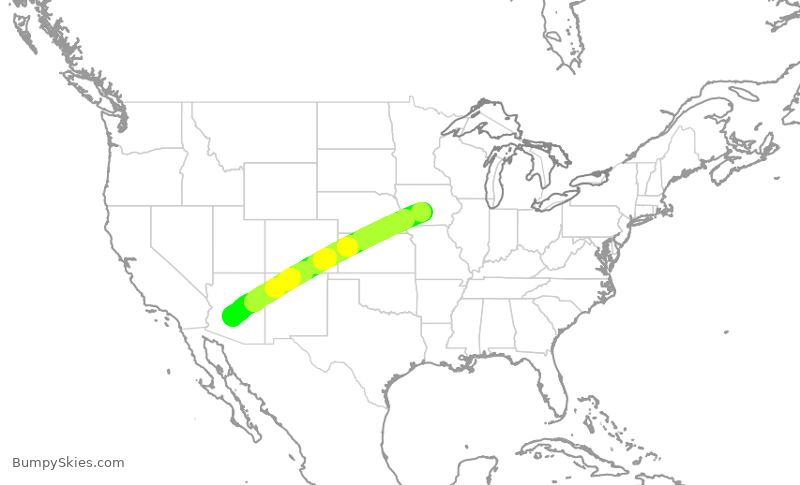 Turbulence forecast map for SKW4995, DSM to PHX