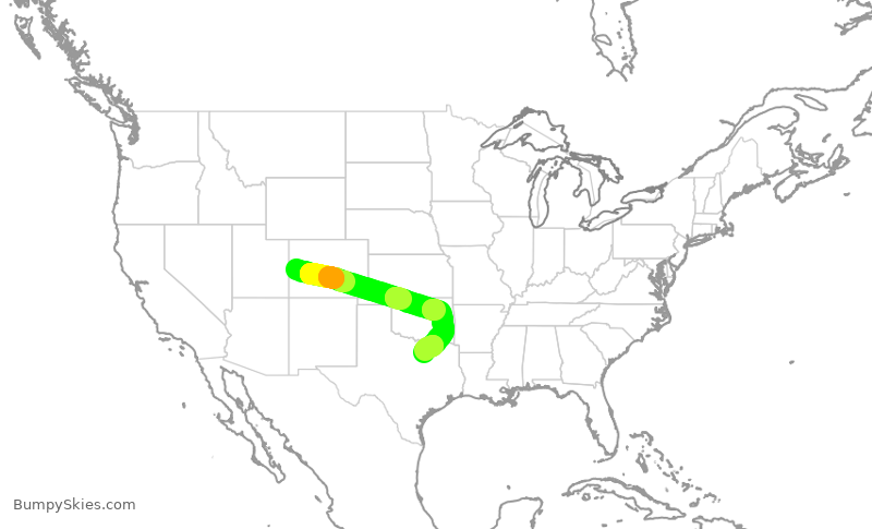 Turbulence forecast map for SKW4996, GJT to DFW