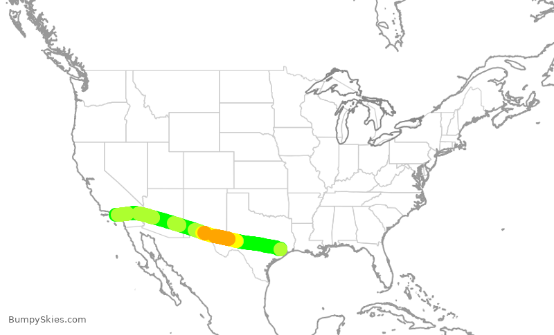 Turbulence forecast map for SKW4998, IAH to LAX