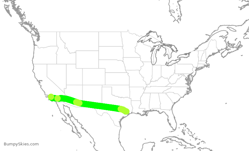 Turbulence forecast map for SKW4998, LAX to IAH