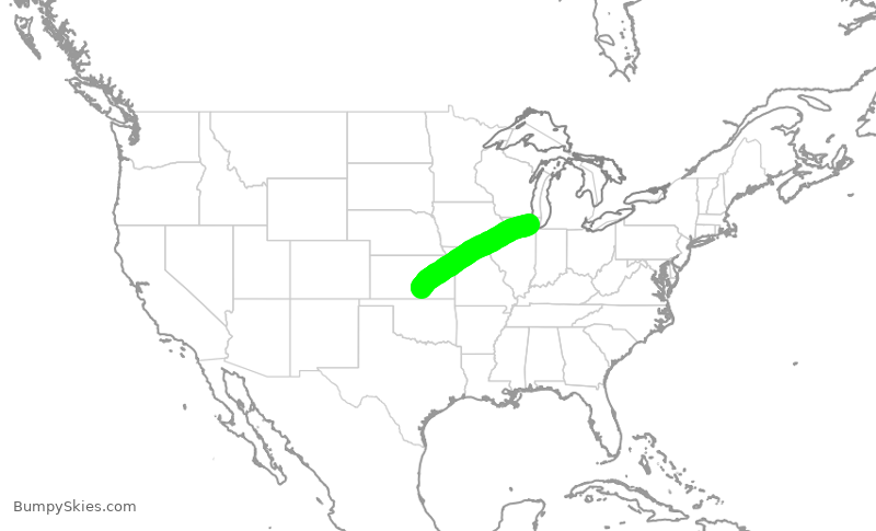 Turbulence forecast map for SKW4999, ORD to ICT