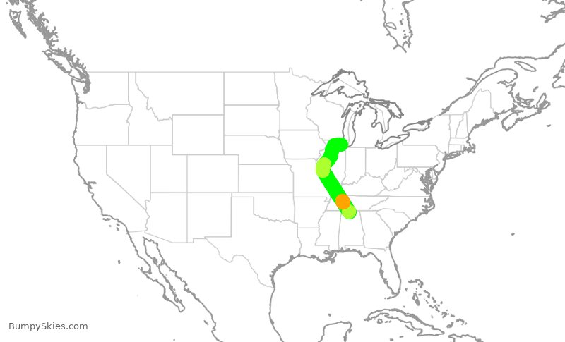 Turbulence forecast map for SKW5003, HSV to ORD
