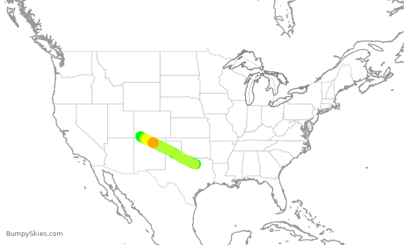 Turbulence forecast map for SKW5004, DFW to DRO