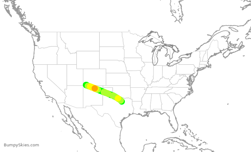 Turbulence forecast map for SKW5004, DRO to DFW