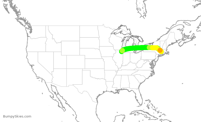 Turbulence forecast map for SKW5005, BDL to ORD