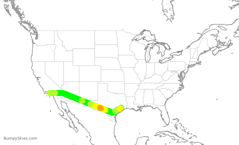 Turbulence forecast map for SKW5005, IAH to LAX